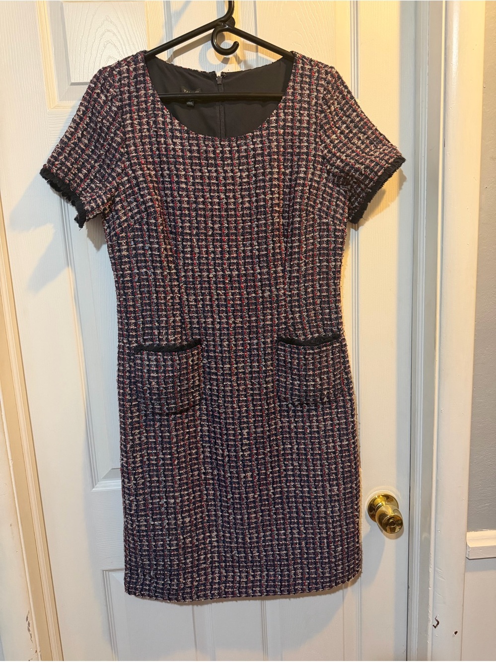 Talbots | Women's Tweed Fringe Plaid Shift Dress Size 8